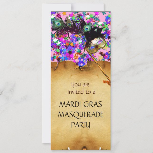 MARDI GRAS MASQUERADE PARTY, blauer Konfetti Einladung (Vorderseite)