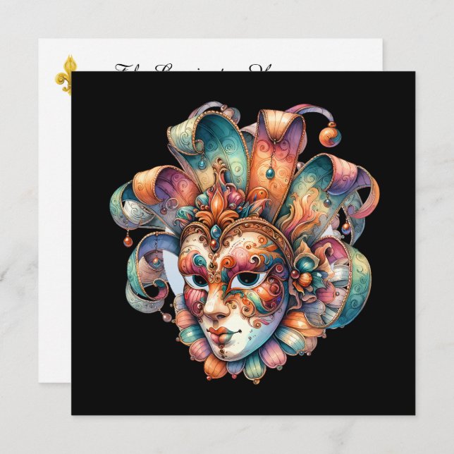 Mardi Gras Masquerade Party Einladung (Vorne/Hinten)