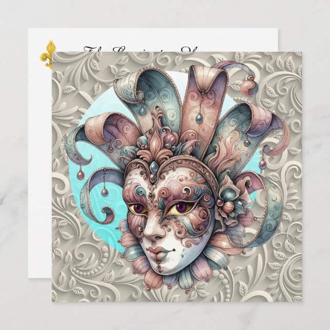 Mardi Gras Masquerade Party Einladung (Vorne/Hinten)