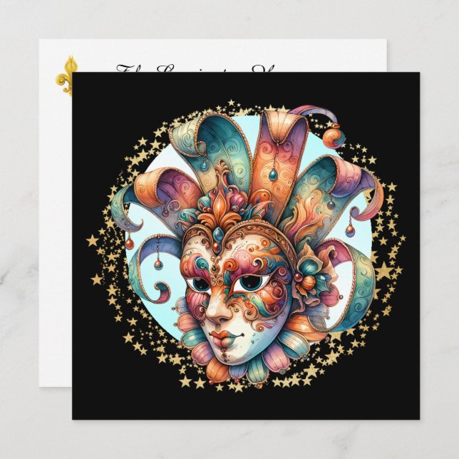 Mardi Gras Masquerade Party Einladung (Vorne/Hinten)