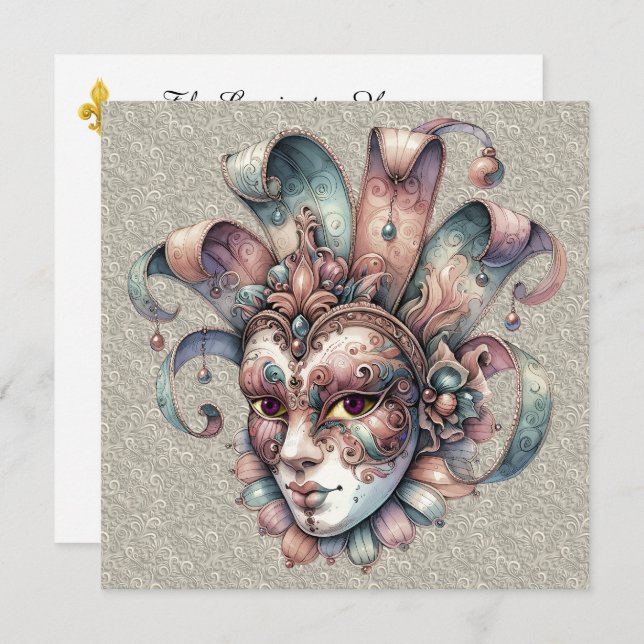 Mardi Gras Masquerade Party Einladung (Vorne/Hinten)