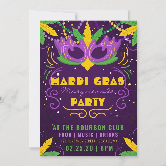 Mardi Gras Masquerade Party Einladung (Vorderseite)
