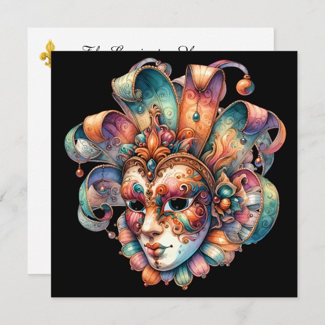 Mardi Gras Masquerade Party Einladung (Vorne/Hinten)