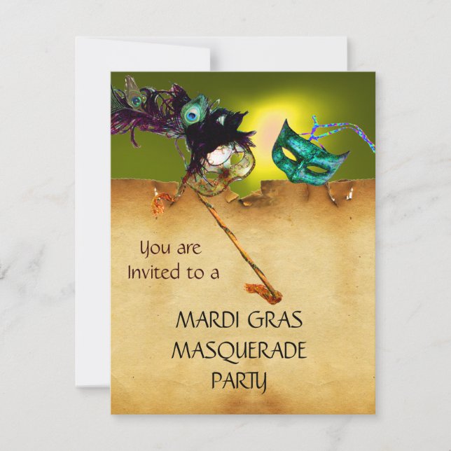 MARDI GRAS MASQUERADE PARTY, gelb Einladung (Vorderseite)