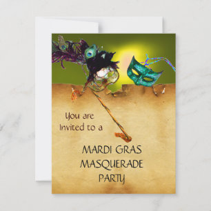 MARDI GRAS MASQUERADE PARTY, gelb Einladung