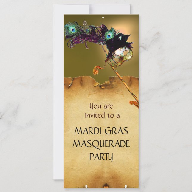 MARDI GRAS MASQUERADE PARTY, Gelb Orange Einladung (Vorderseite)