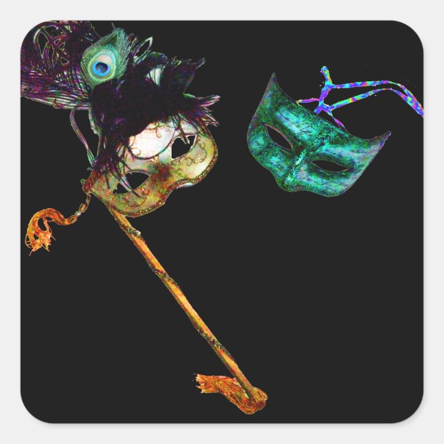 MARDI GRAS MASQUERADE QUADRATISCHER AUFKLEBER (Vorderseite)