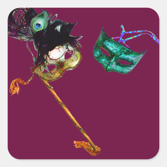 MARDI GRAS MASQUERADE QUADRATISCHER AUFKLEBER (Vorderseite)
