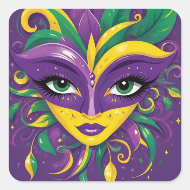 Mardi Gras Masquerade Quadratischer Aufkleber (Vorderseite)