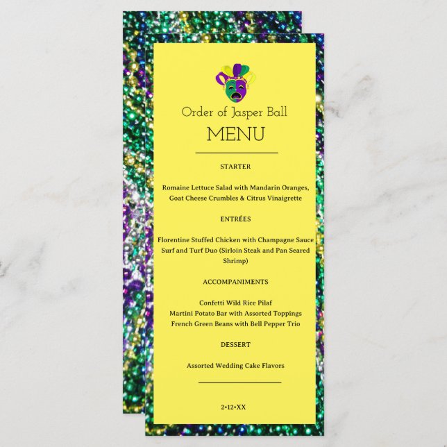 Mardi Gras Menu Menükarte (Vorne/Hinten)
