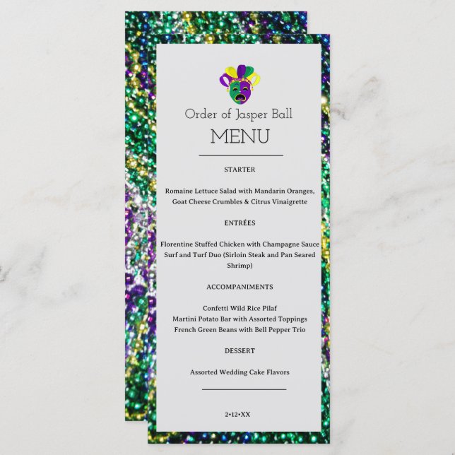 Mardi Gras Menu Menükarte (Vorne/Hinten)