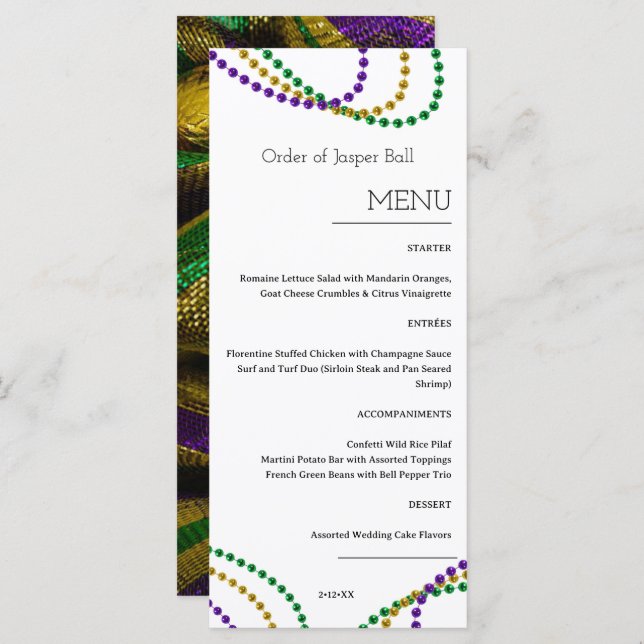 Mardi Gras Menu Menükarte (Vorne/Hinten)