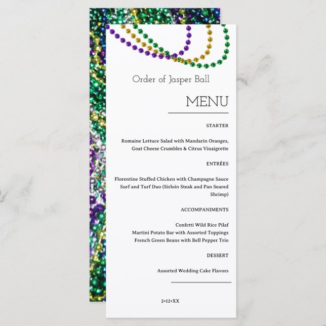 Mardi Gras Menu Menükarte (Vorne/Hinten)
