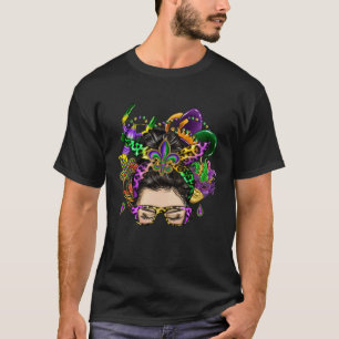 Mardi Gras Messy Bun Lilie Parade Party Ret T-Shirt