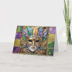 Mardi Gras Metall Keramik Bunte Feder Maske Feiertagskarte