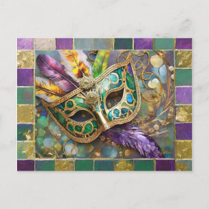 Mardi Gras Metall Keramik Feder Maske Postkarte