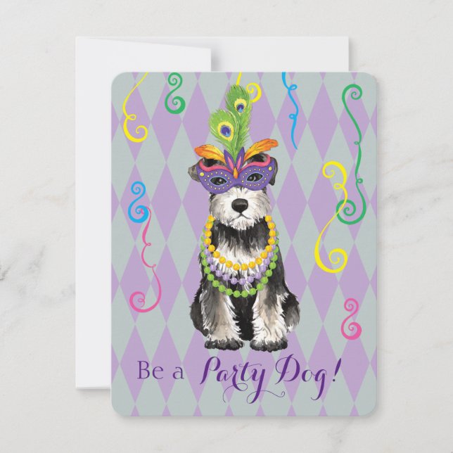 Mardi Gras Mini Schnauzer Einladung (Vorderseite)