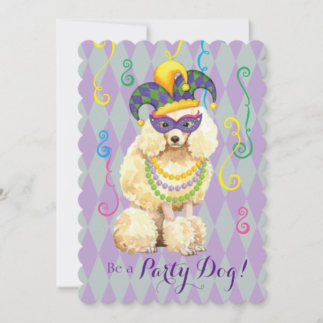 Mardi Gras Miniature Poodle Einladung (Vorderseite)