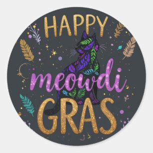 Mardi Gras mit Katze Runder Aufkleber