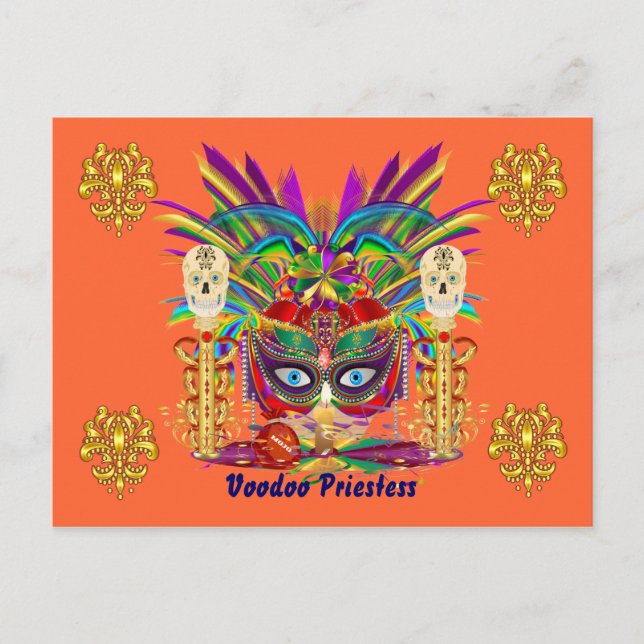 Mardi Gras Mojo Priestess View Notes Bitte Einladungspostkarte (Vorderseite)