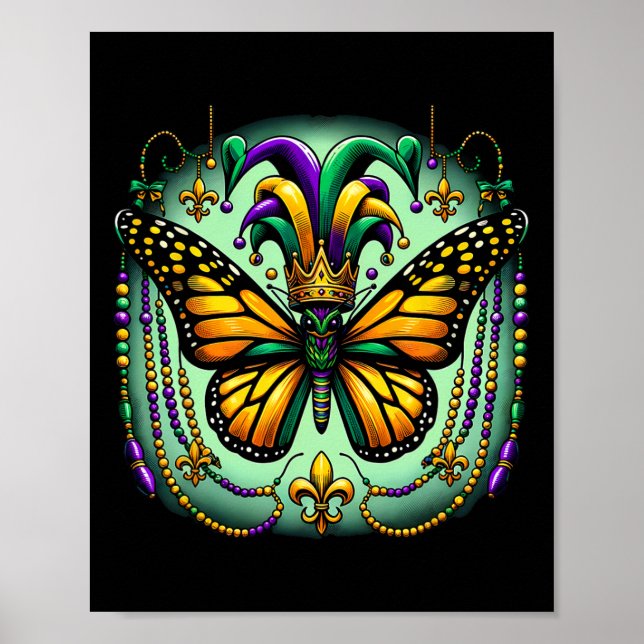 Mardi Gras Monarch Butterfly Jester Poster (Vorne)