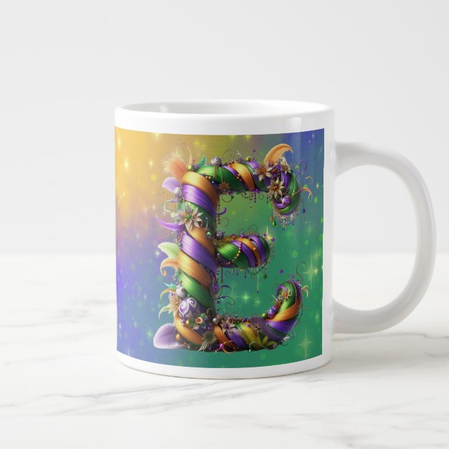 Mardi Gras Monogram Initial E Jumbo-Tasse (Rechts)