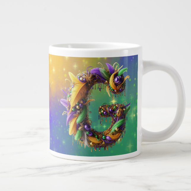 Mardi Gras Monogram Initial G Jumbo-Tasse (Rechts)