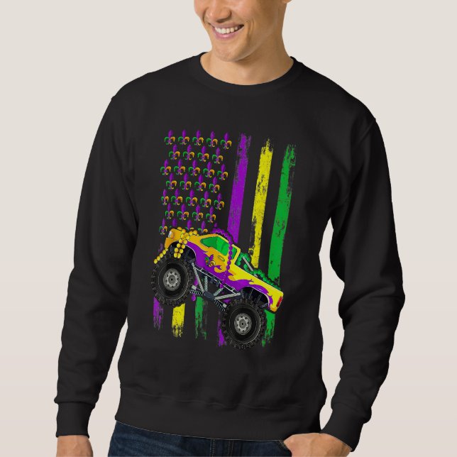 Mardi Gras Monster Truck Beads American Flag Kids  Sweatshirt (Vorderseite)