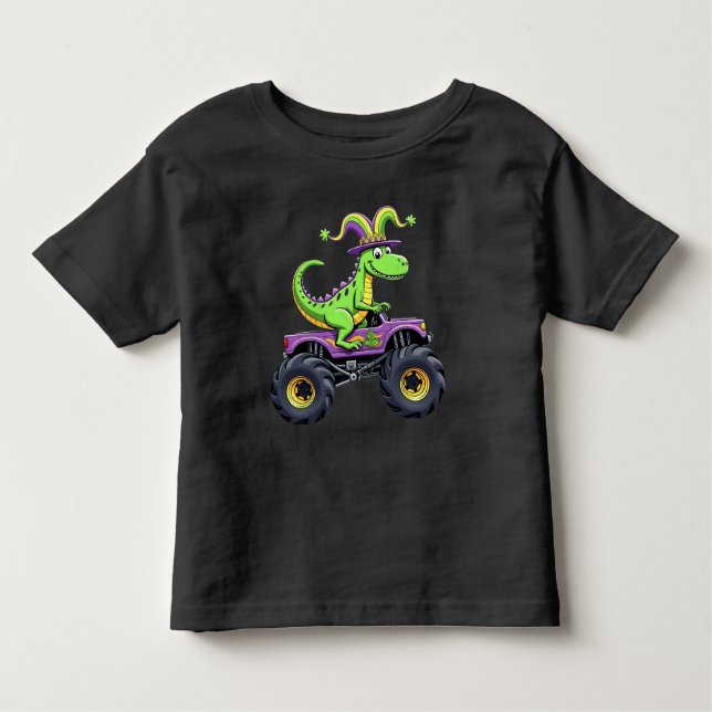 Mardi Gras Monster Truck Dinosaur rex Kleinkind T-shirt (Vorderseite)