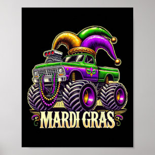 Mardi Gras Monster Truck Jester Carnival Girls Kin Poster