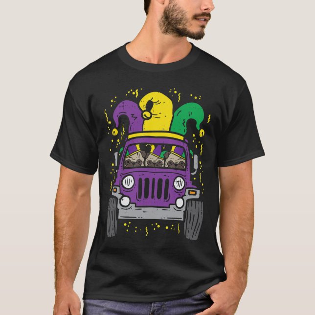 Mardi Gras Monster Truck Jester Mops Carnival Dog  T-Shirt (Vorderseite)