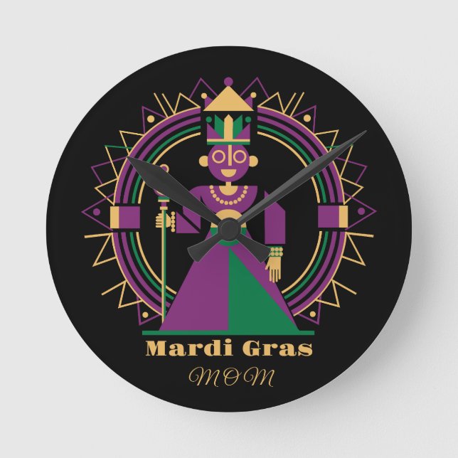 Mardi Gras Mutter 2026 Königin Runde Wanduhr (Vorderseite)