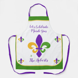 Mardi Gras NAME Green Gold Purple Fleur de Lis Schürze