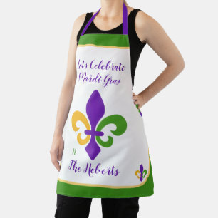 Mardi Gras NAME Grün Gold Lila Fleur de Lis Schürze
