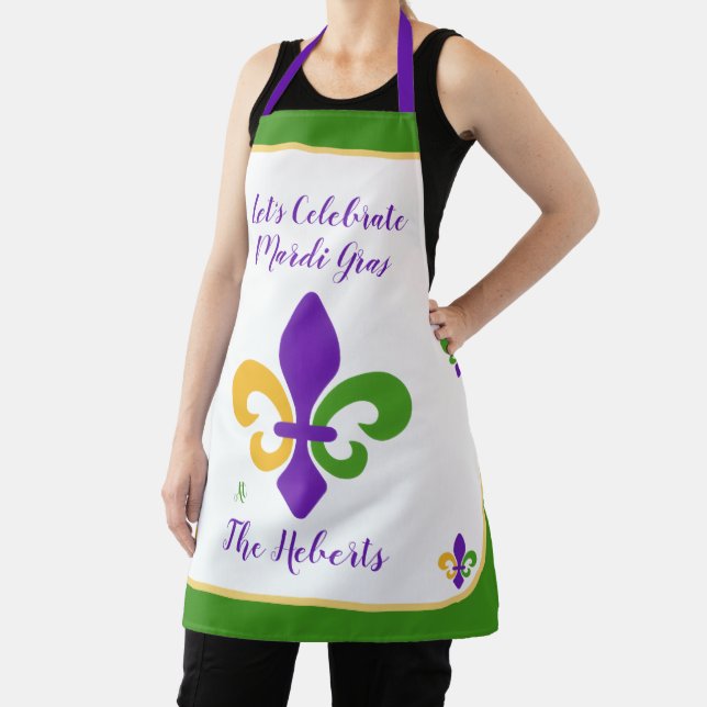 Mardi Gras NAME Grün Gold Lila Fleur de Lis Schürze (InSitu)