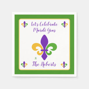 Mardi Gras NAME Grün Gold Lila Fleur de Lis Serviette