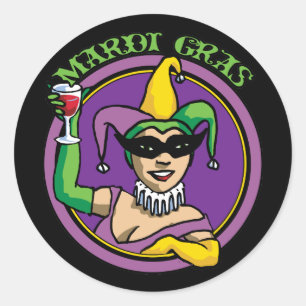 Mardi Gras Narrrenmädchen Runder Aufkleber