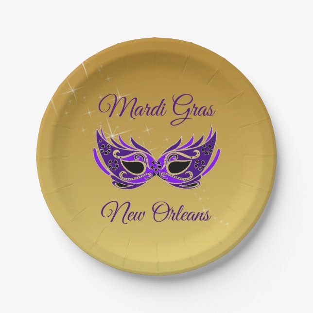Mardi Gras New Orleans Mask on Gold Pappteller (Vorderseite)