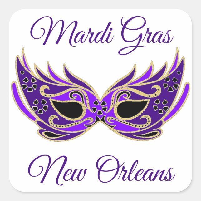 Mardi Gras New Orleans Mask Quadratischer Aufkleber (Vorderseite)