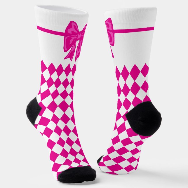 Mardi Gras Niedlich Bow Pink White Carnival Socken (Gewinkelt)