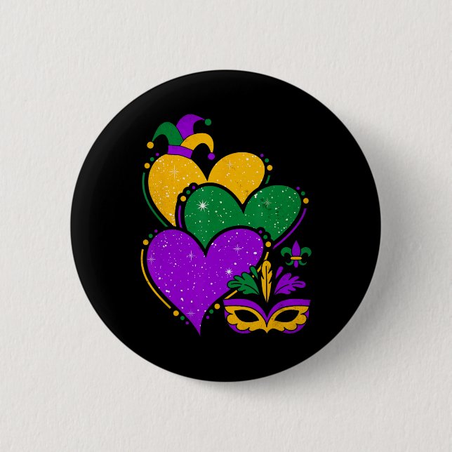 Mardi Gras Niedlich Hearts Frauen und Mädchen Vint Button (Vorderseite)