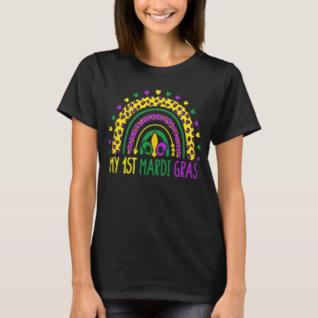 Mardi Gras Niedlich Leopard Rainbow Women Girls T-Shirt (Vorderseite)