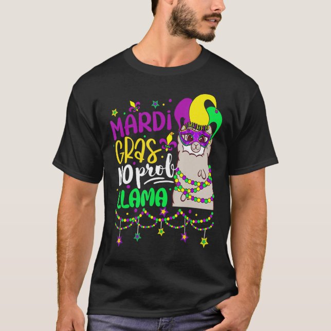 Mardi Gras No Prob Llama Alpaca Funny Carnival Cos T-Shirt (Vorderseite)