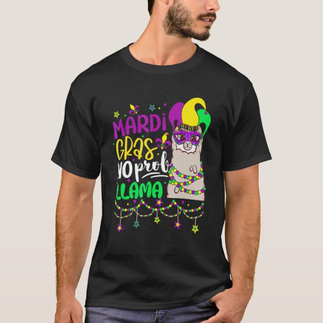 Mardi Gras No Prob Llama Alpaca Städtische Badeans T-Shirt (Vorderseite)