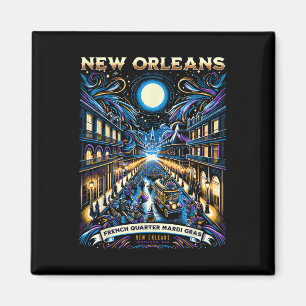 Mardi Gras Nola New Orleans Festival Moon and Star Magnet
