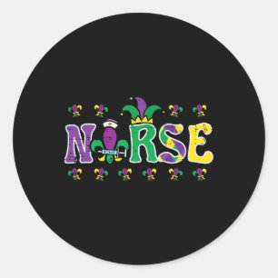 Mardi Gras Nurse Jester Scrub Top Carnival Rn Icu Runder Aufkleber