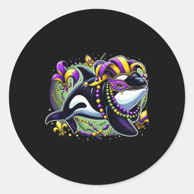 Mardi Gras Orca Whale Runder Aufkleber (Vorderseite)