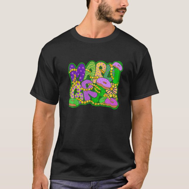 Mardi Gras Paczki Donuts Beads Karneval Party Grap T-Shirt (Vorderseite)