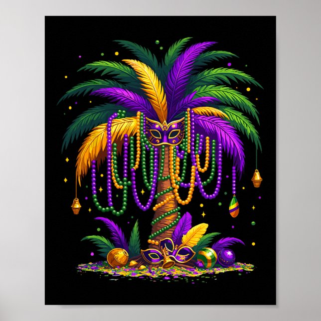 Mardi Gras Palm Tree Hawaiian Tropical Party Men W Poster (Vorne)