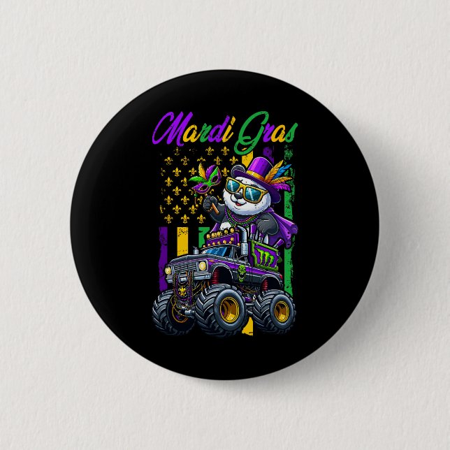 Mardi Gras Panda singt auf Monstertruck-Perlen Ma Button (Vorderseite)